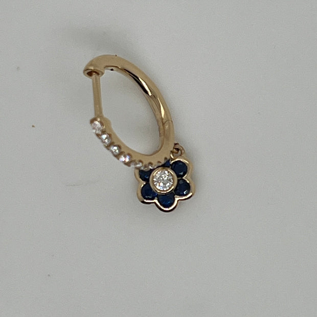 SMALL BLUE SAPPHIRE AND DIAMOND FLORA DROP HUGGIES