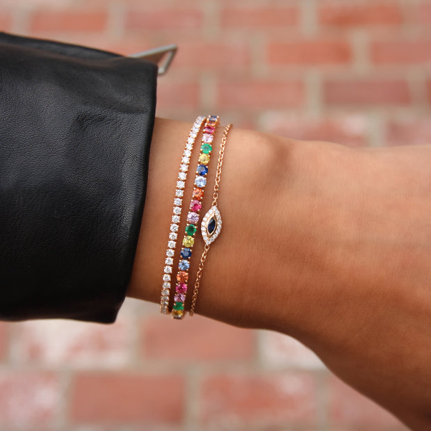BLUE SAPPHIRE EVIL EYE CHAIN BRACELET
