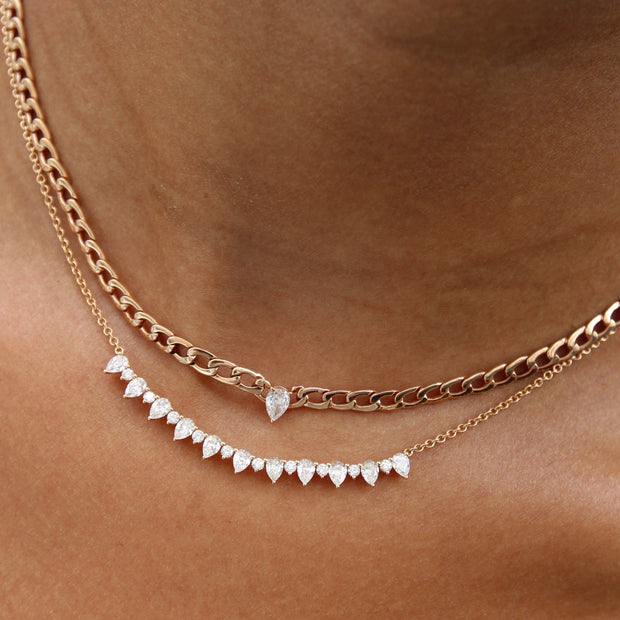 PEAR AND ROUND DIAMOND CRESCENT NECKLACE