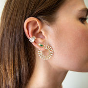 EMERALD CUT EMERALD AND CARRE CUT DIAMOND STUD EARRINGS