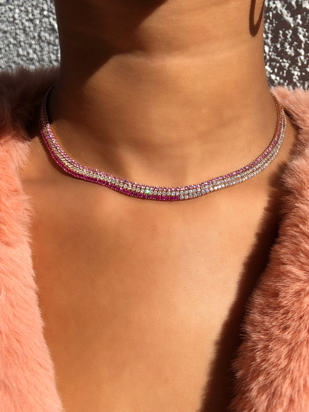 DIAMOND AND PINK SAPPHIRE HEPBURN CHOKER 16