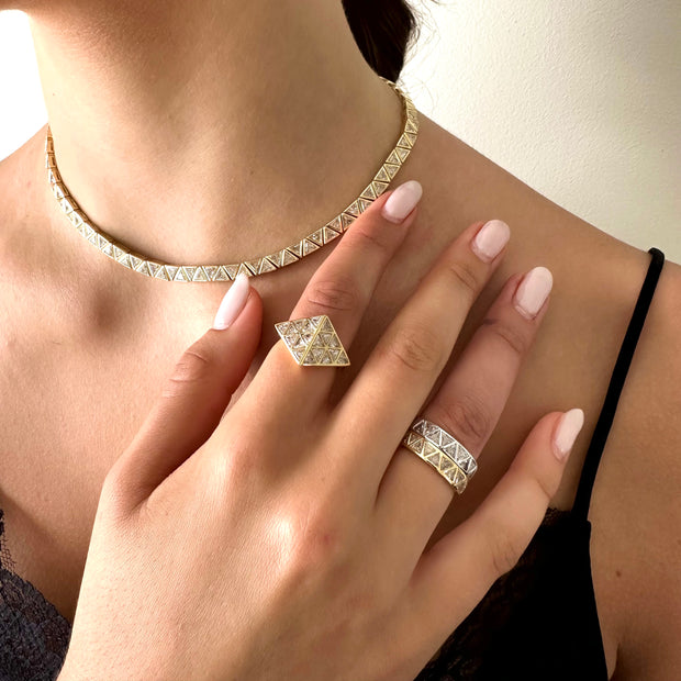 BEZELED TRILLION DIAMOND RING