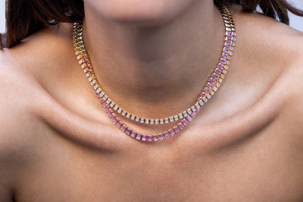 EMERALD CUT BEZEL PINK SAPPHIRE CHOKER