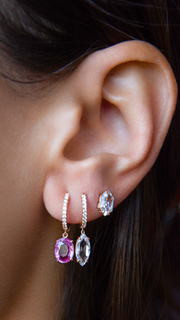 DIAMOND HUGGIE WITH PINK SAPPHIRE OVAL DROP