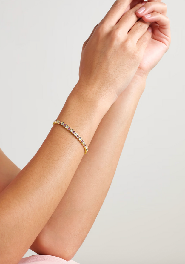 EMERALD CUT PINK SAPPHIRE AND EMERALD CUT DIAMOND BRACELET