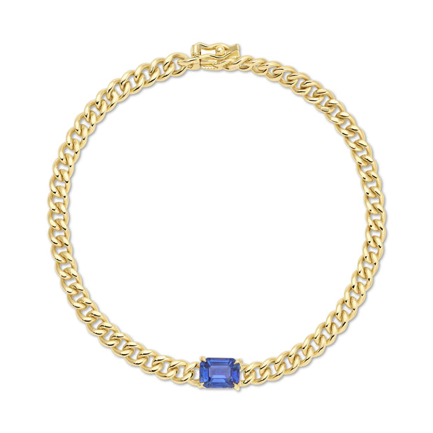 CUBAN LINK BRACELET WITH EMERALD CUT BLUE SAPPHIRE