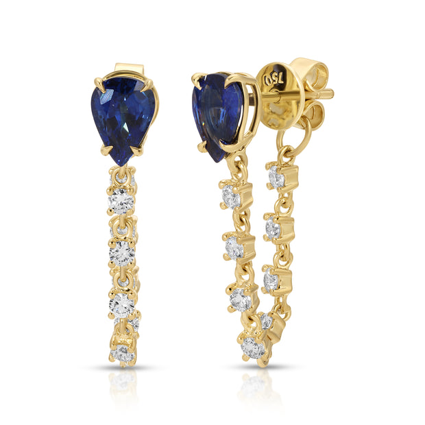 BLUE SAPPHIRE PEAR LOOP EARRINGS