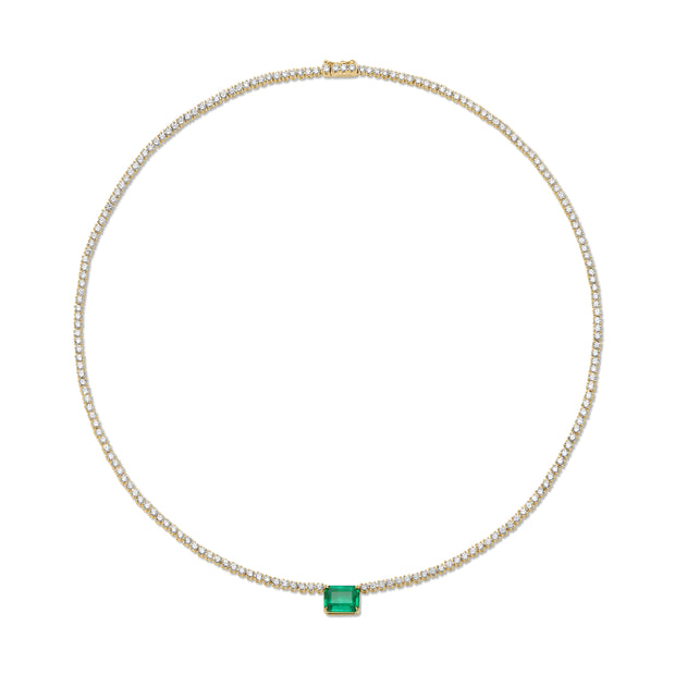 HEPBURN CHOKER WITH EMERALD CUT COLOMBIAN EMERALD CENTER 1.62CTS