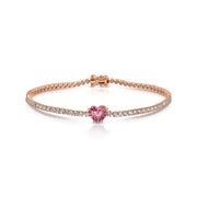 DIAMOND HEPBURN BRACELET WITH PINK SAPPHIRE HEART CENTER 1.86 CTS