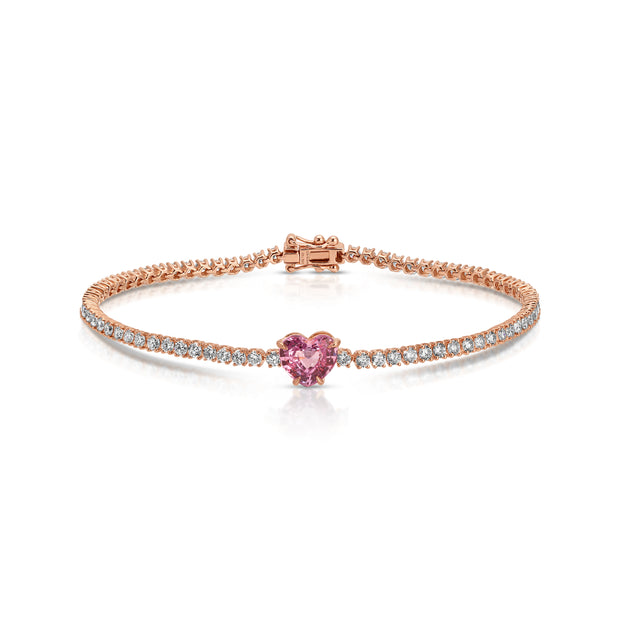 DIAMOND HEPBURN BRACELET WITH PINK SAPPHIRE HEART CENTER 1.86 CTS