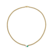 SMALL CUBAN CHAIN CHOKER WITH ROUND EMERALD AND DIAMOND CENTER