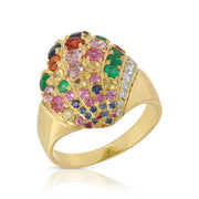 SMALL AURORA DIAMOND AND MULTI SAPPHIRE SHELL RING