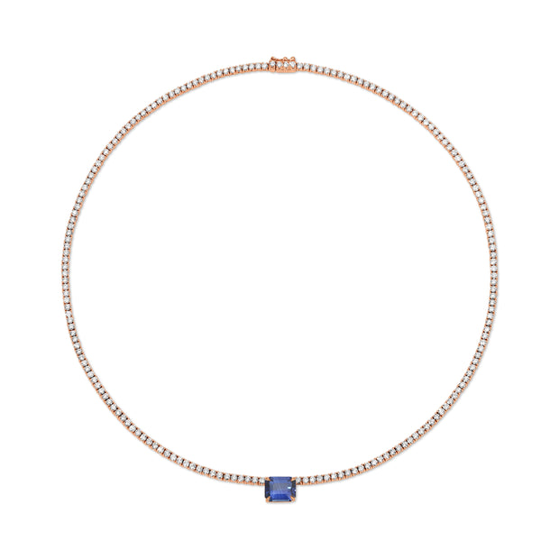 HEPBURN CHOKER WITH EMERALD CUT BLUE SAPPHIRE CENTER