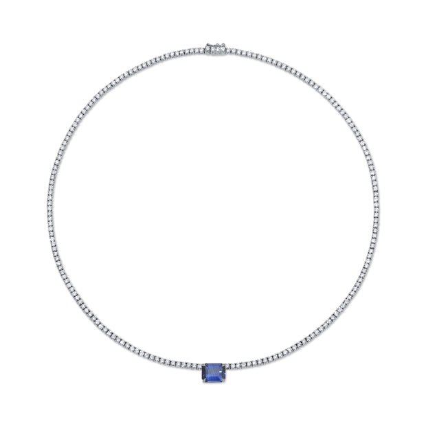 HEPBURN CHOKER WITH EMERALD CUT BLUE SAPPHIRE CENTER