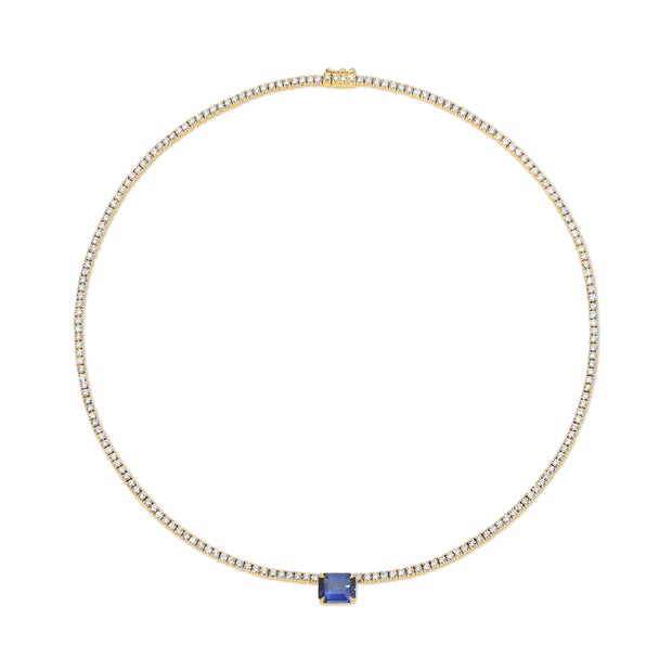 HEPBURN CHOKER WITH EMERALD CUT BLUE SAPPHIRE CENTER
