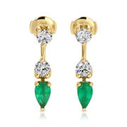 ROUND ORBIT EARRINGS WITH COLOMBIAN PEAR EMERALD DROP