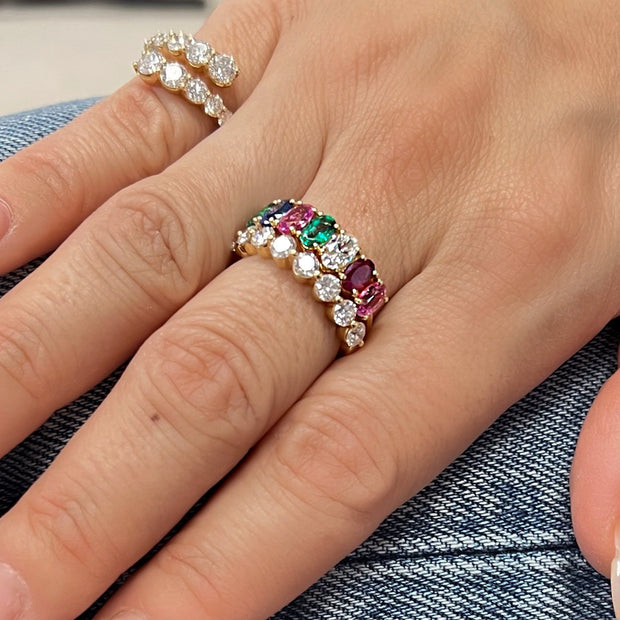 MULTI SAPPHIRE DIAMOND AND EMERALD RING