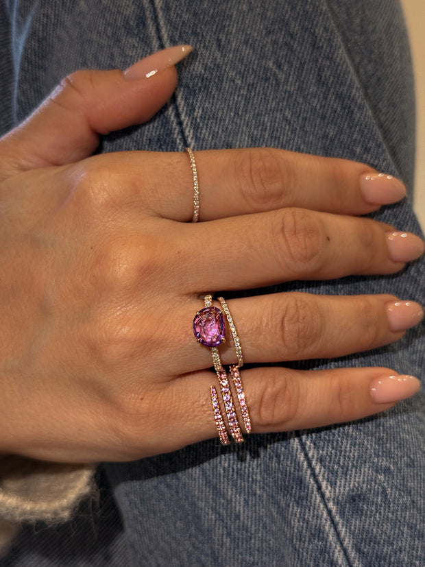 PEBBLE CUT PINK SAPPHIRE AND DIAMOND RING