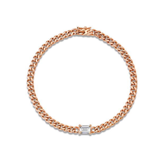 CUBAN LINK BRACELET WITH BAGUETTE DIAMOND CENTER .50