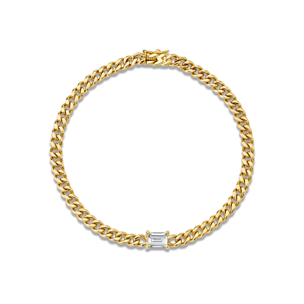 CUBAN LINK BRACELET WITH BAGUETTE DIAMOND CENTER .50