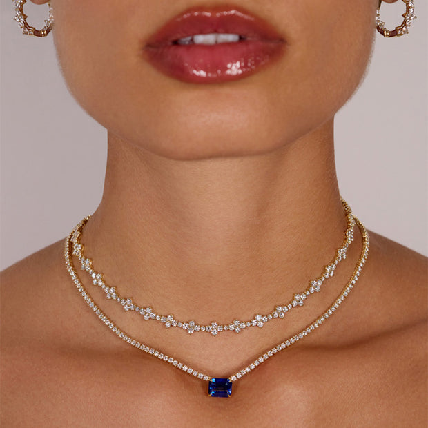 HEPBURN CHOKER WITH EMERALD CUT BLUE SAPPHIRE CENTER