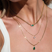 SMALL CUBAN CHAIN CHOKER WITH ROUND EMERALD AND DIAMOND CENTER