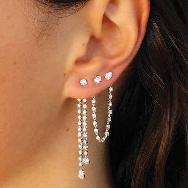 SINGLE DOUBLE DRAPED DIAMOND ROPE EARRING WITH ROUND AND PEAR DIAMOND DROPS