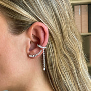 SINGLE ROW DIAMOND EAR CUFF WITH ROUND AND PEAR DIAMOND DROPS