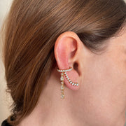 SINGLE ROW DIAMOND EAR CUFF WITH 3 PEAR AND ROUND DIAMOND DROPS