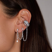 ISLA DOUBLE PIERCING LOOP EARRING WITH DIAMOND CHAIN DROP