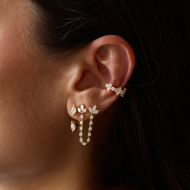 DIAMOND LOTUS DOUBLE PIERCING  EARRING