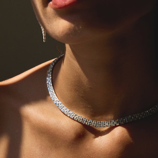 THREE ROW BAGUETTE DIAMOND CHOKER