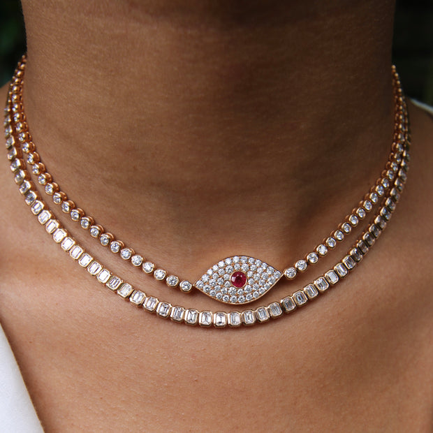 DIAMOND EVIL EYE CHOKER WITH RUBY EYE