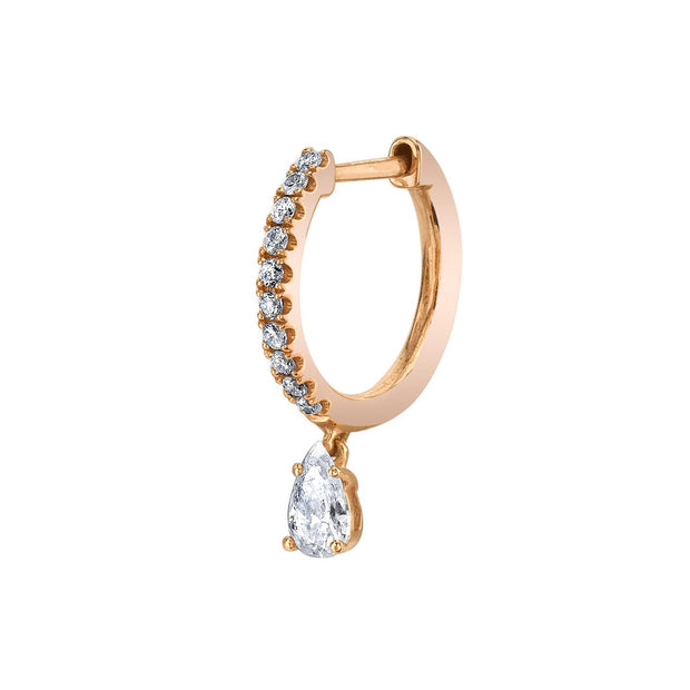 SINGLE DIAMOND HUGGIE WITH PEAR DIAMOND DROP