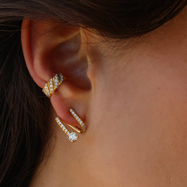 PAVE DIAMOND COIL EARRINGS WITH ROUND DIAMOND ENDS
