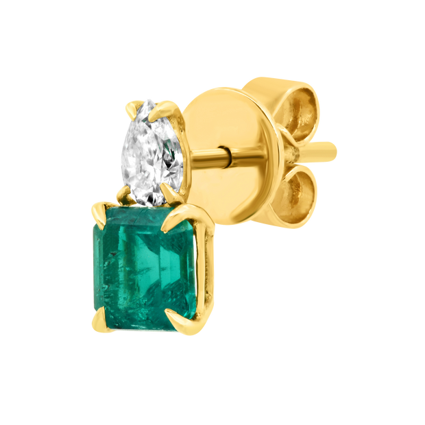 PEAR DIAMOND STUD & EMERALD CUT EMERALD