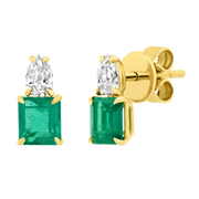 PEAR DIAMOND STUD & EMERALD CUT EMERALD