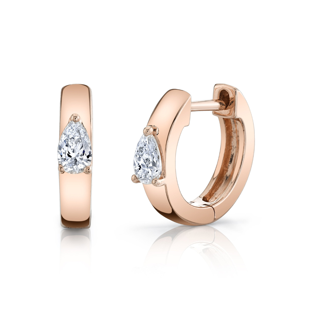 送税込【AMY O】Milgrain Band Solitaire Huggies (2色) 国内発 18k Gold Vermeil Seeded Huggies Earrings - Shop Lausanne