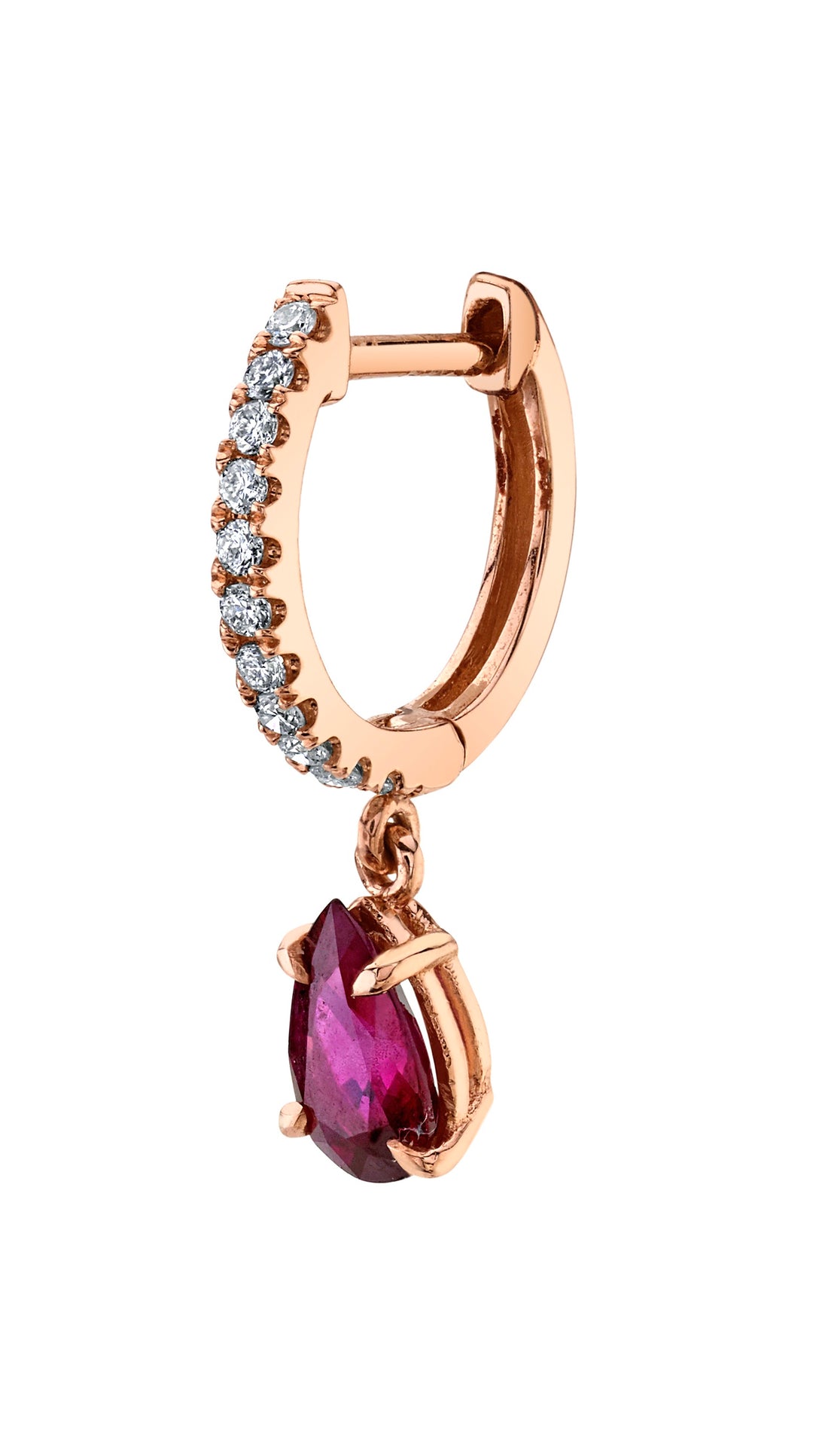 SINGLE DIAMOND HUGGIE WITH PEAR-SHAPED RUBY DROP – Anita Ko