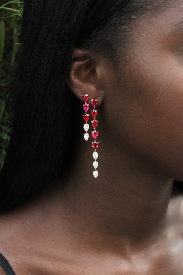 SHORT RUBY AND DIAMOND PEAR DROP EARRINGS