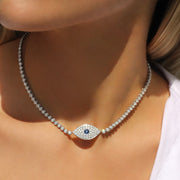 DIAMOND EVIL EYE CHOKER WITH BLUE SAPPHIRE EYE