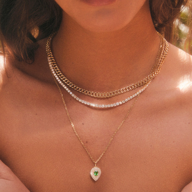 PEAR SHAPED DIAMOND LOULOU LOCKET WITH PEAR SHAPED EMERALD