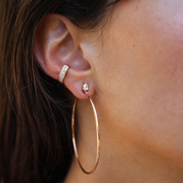 LARGE HOOPS WITH PEAR DIAMOND STUDS