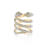 DOUBLE-HEAD DIAMOND COIL SNAKE RING