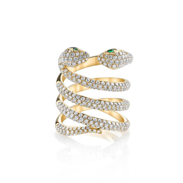 DOUBLE-HEAD DIAMOND COIL SNAKE RING