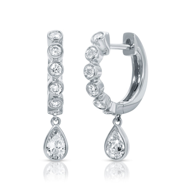 MELROSE BEZELED HUGGIES WITH PEAR DIAMOND DROP