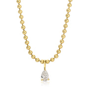 BALL CHAIN NECKLACE WITH PEAR DIAMOND PENDANT