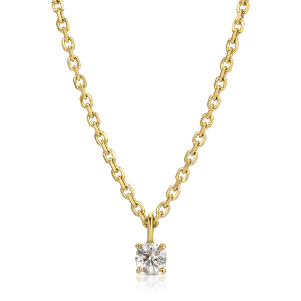 DIAMOND CUT ROLO CHAIN WITH ROUND DIAMOND PENDANT