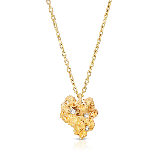 23K YELLOW GOLD NUGGET WITH THREE DIAMONDS