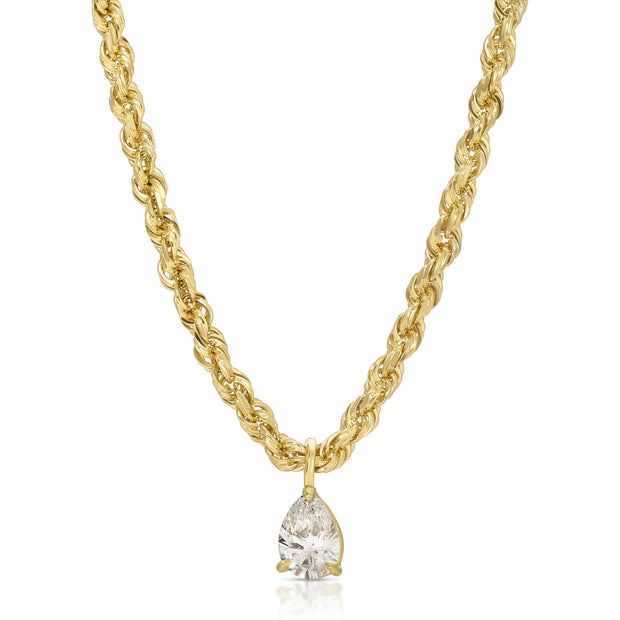 ROPE CHAIN WITH PEAR DIAMOND PENDANT